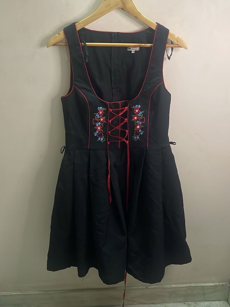 Black Embroidered Pinafore Dress
