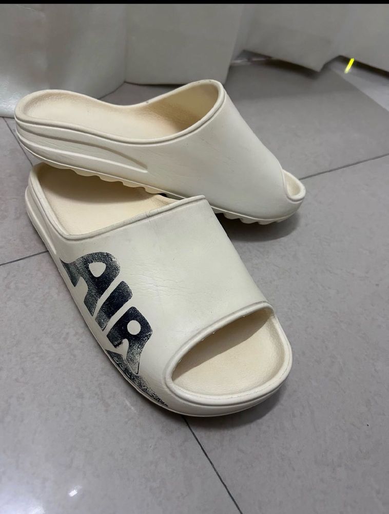 Comfortable Cream Slides with "AIR" Print