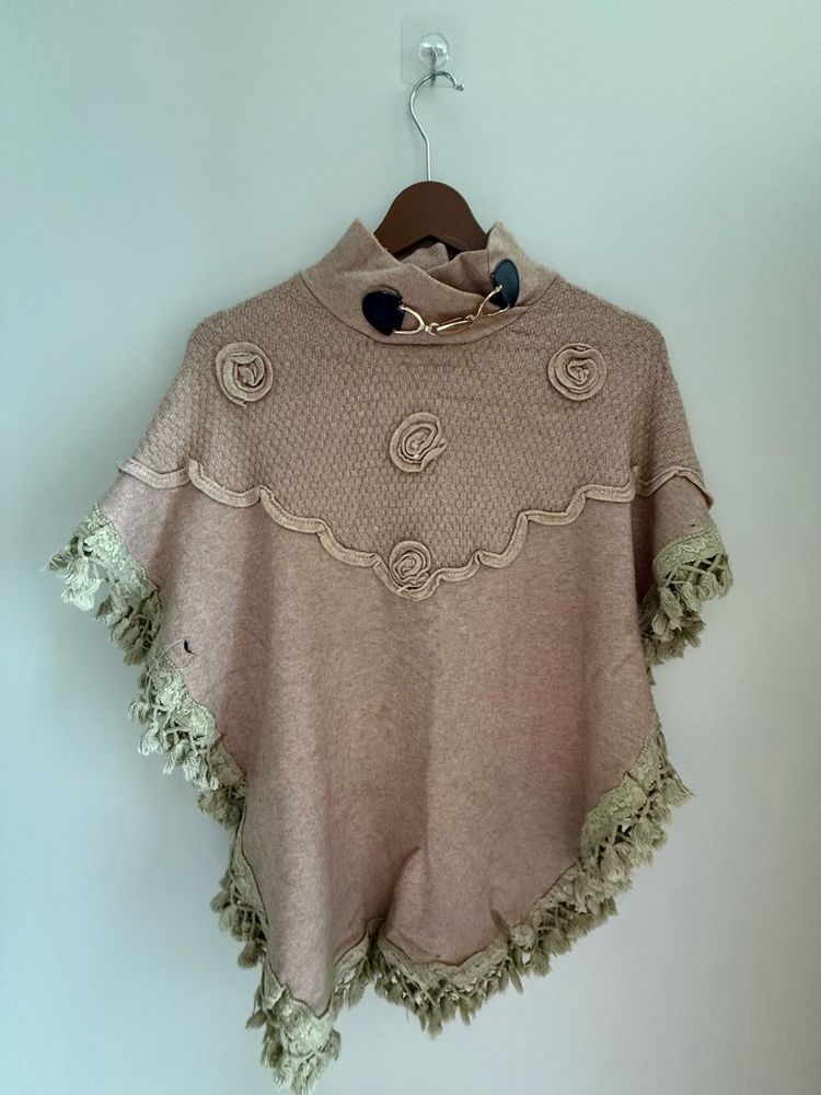 Elegant Rose Embellished Poncho