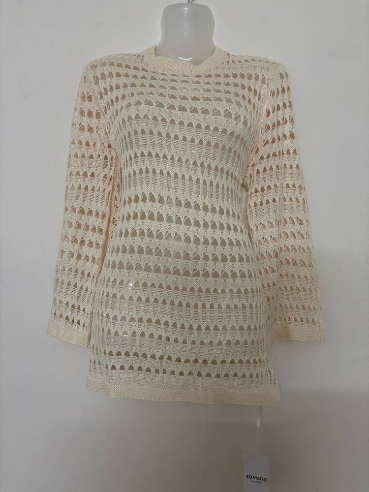 Cream Crochet Knit Top