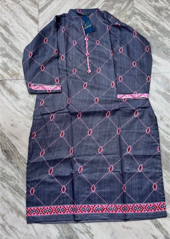 Stylish Grey Kurta with Pink Diamond Print