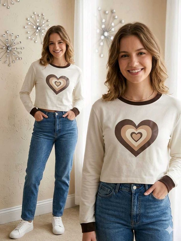 Cute Heart Graphic Cropped Long Sleeve Top
