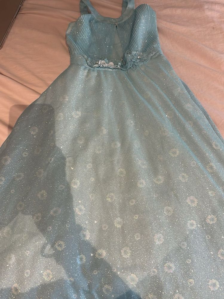Sparkling Blue Gown with Floral Accents