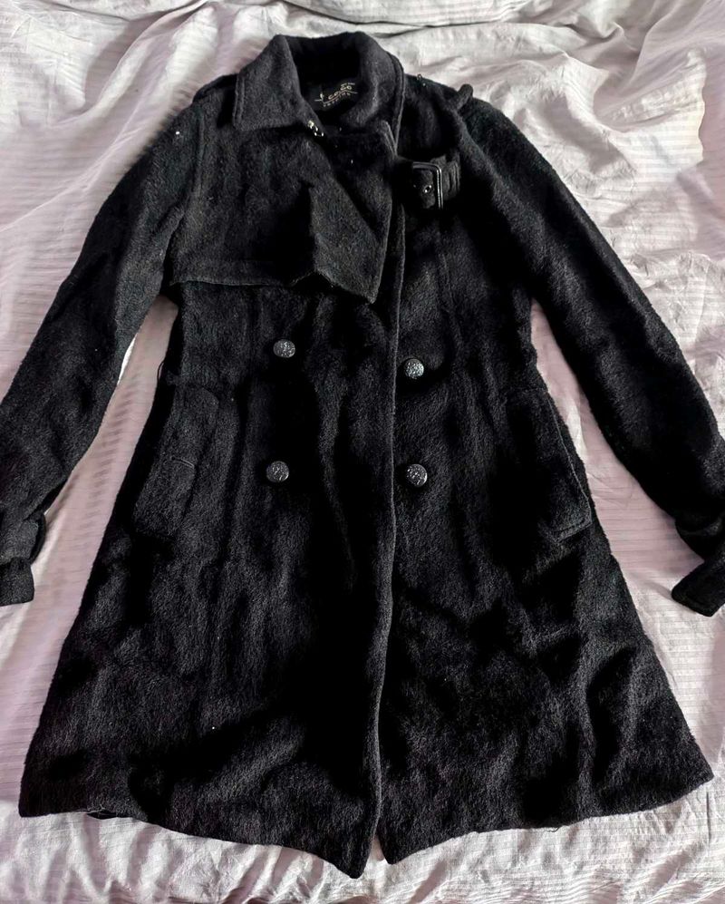 Faux Fur Black Trench Coat