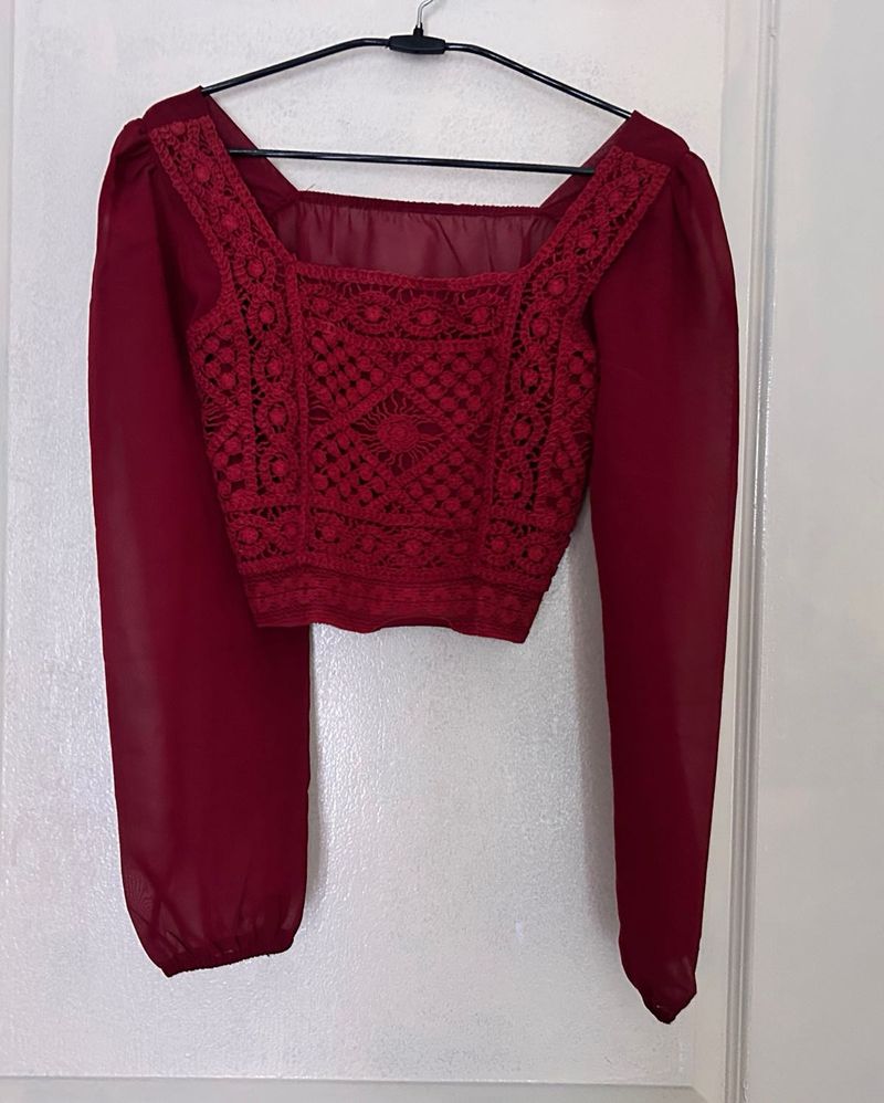 Burgundy Square Neck Cropped Top