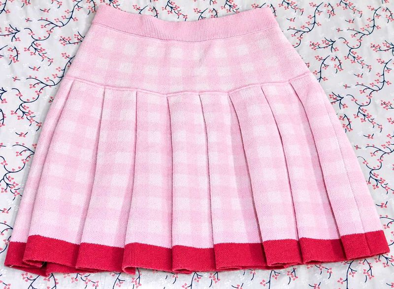 baby pink mini skater skirt