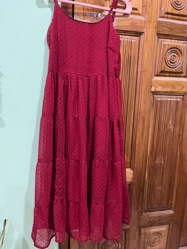 Maroon Tiered Midi Dress