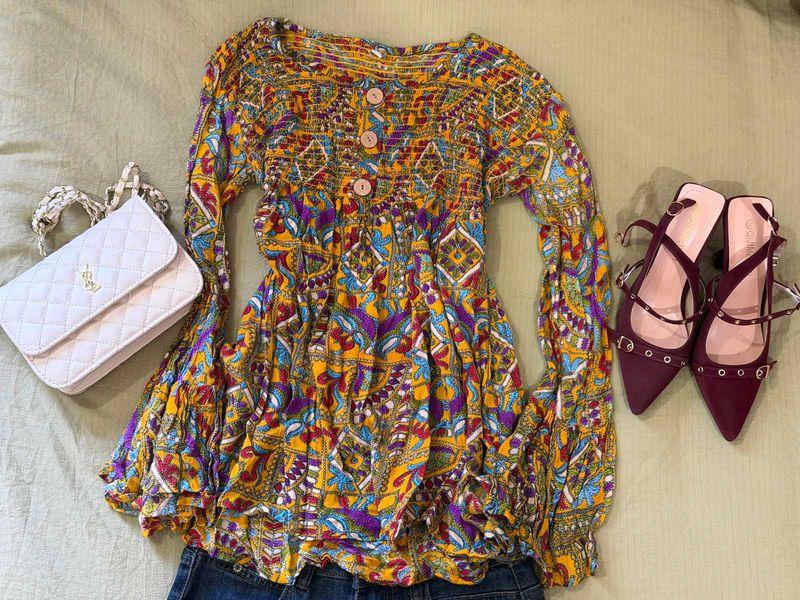 Bohemian Print Long Sleeve Top