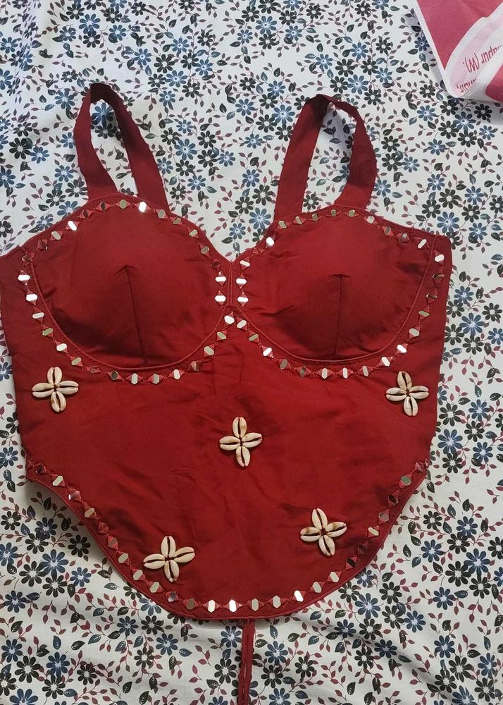 Maroon Embellished Crop Top