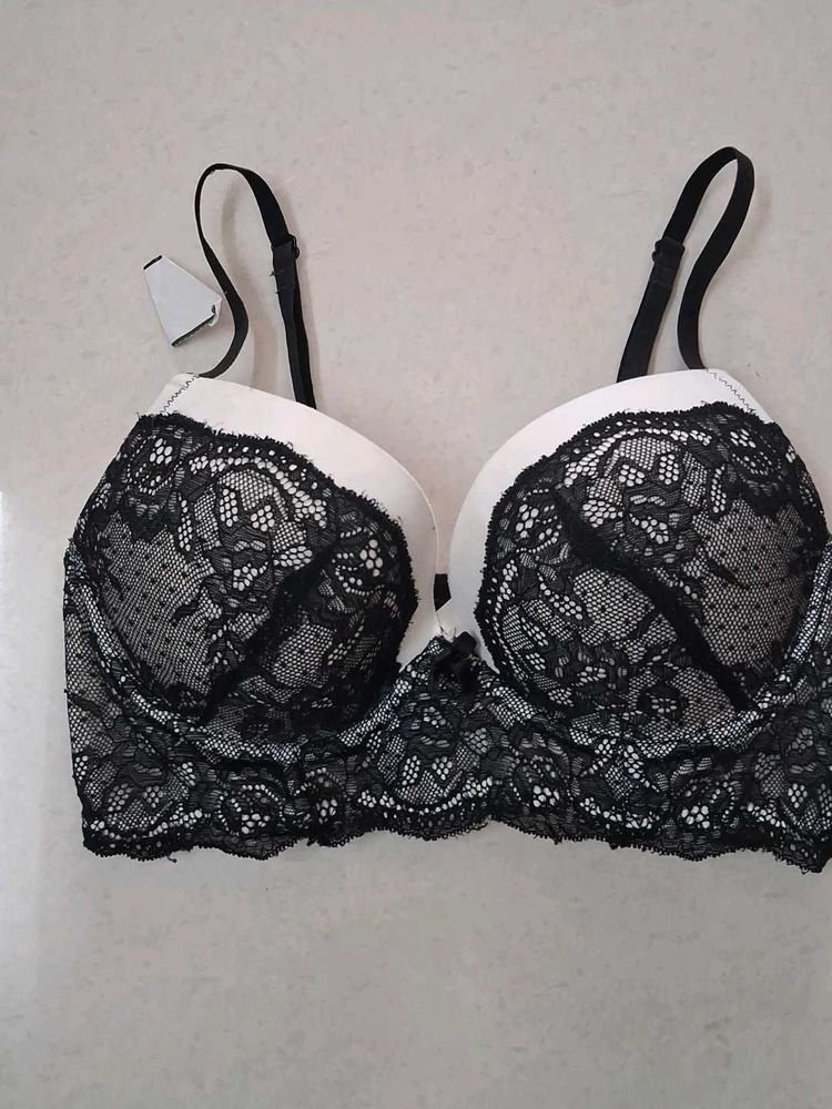 34C Black Lace Trim Padded Bra
