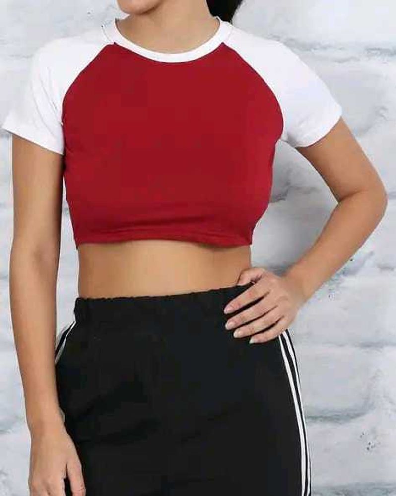 Shein Contrast Raglan Short Sleeves Crop Crew Tshi