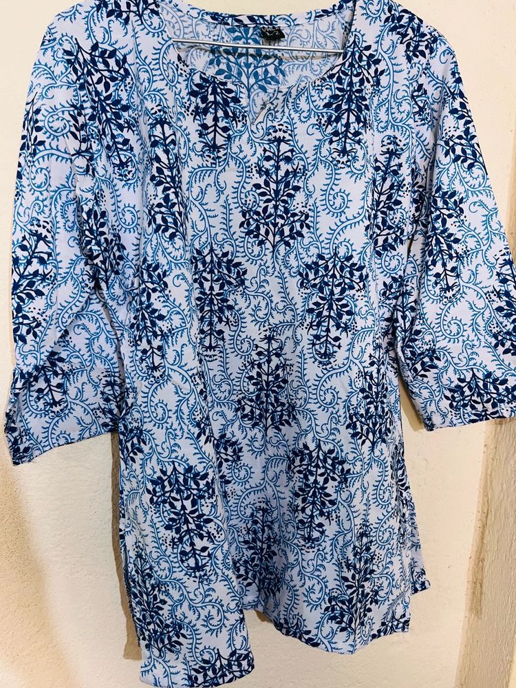 Blue &amp; White Printed Kurta