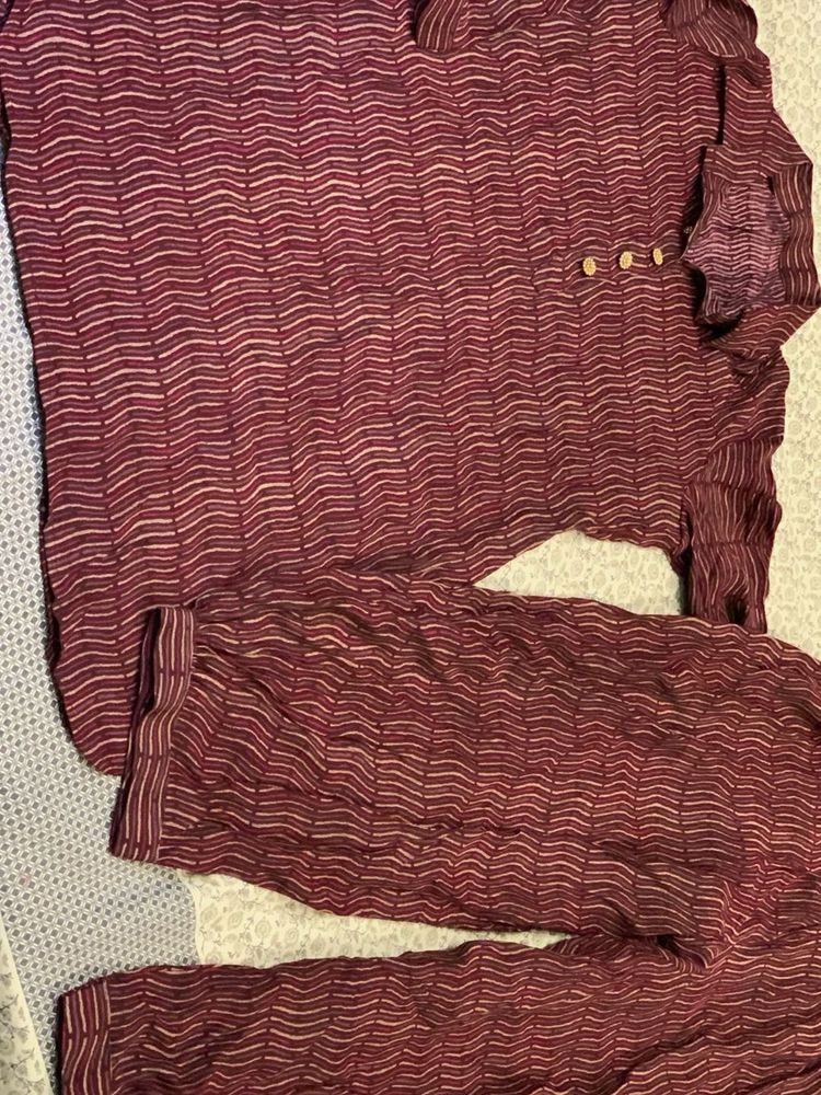 Maroon Printed Kurta Set