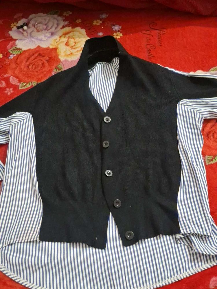 Striped Shirt &amp; Cardigan Combo