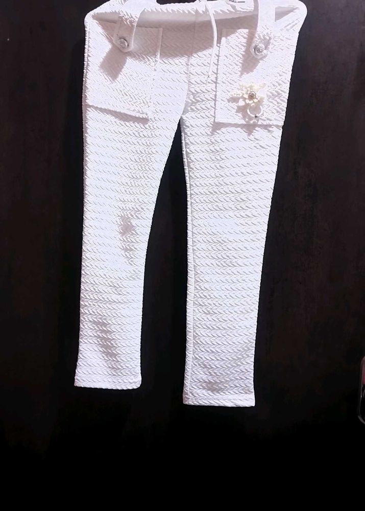 White Textured Palazzo Pants