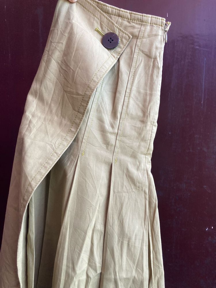 Khaki Pleated Wrap Skirt