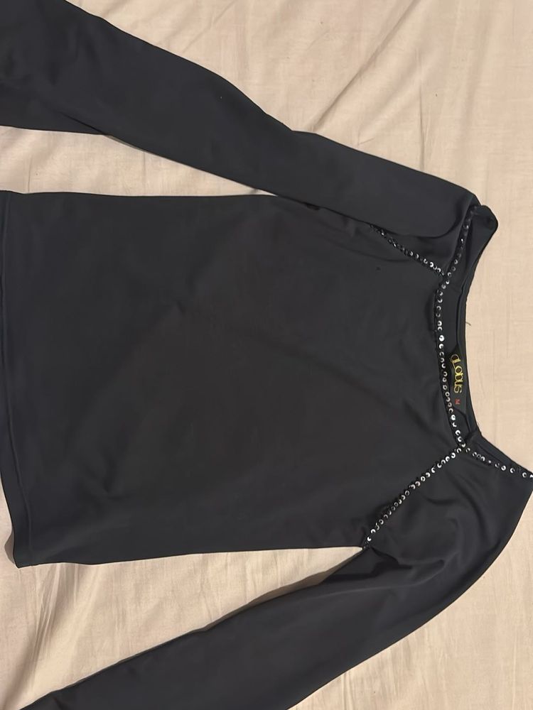 Globus Black Sequin Embellished Long Sleeve Top