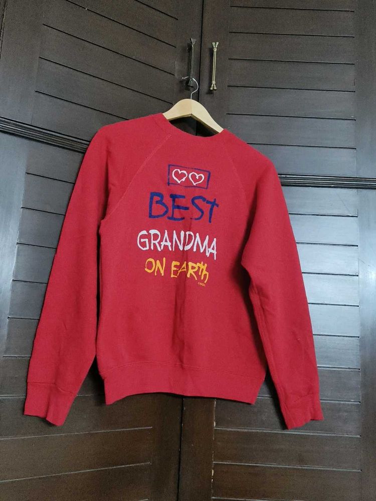 Women Red printed Cotton Sweatshirt