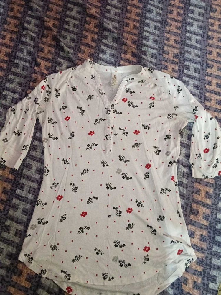 White floral cotton Kurta