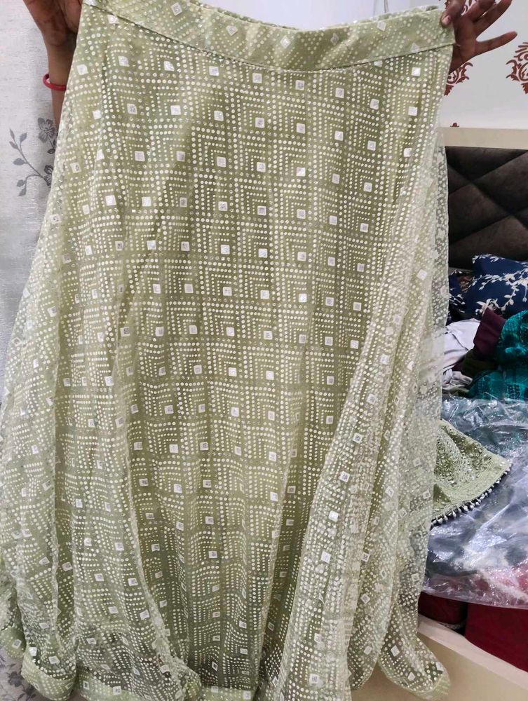 Elegant Green Embroidered Skirt
