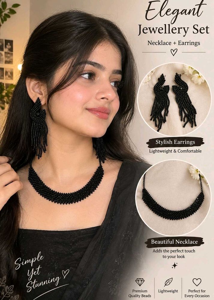 Elegant Black Beaded Jewellery Set