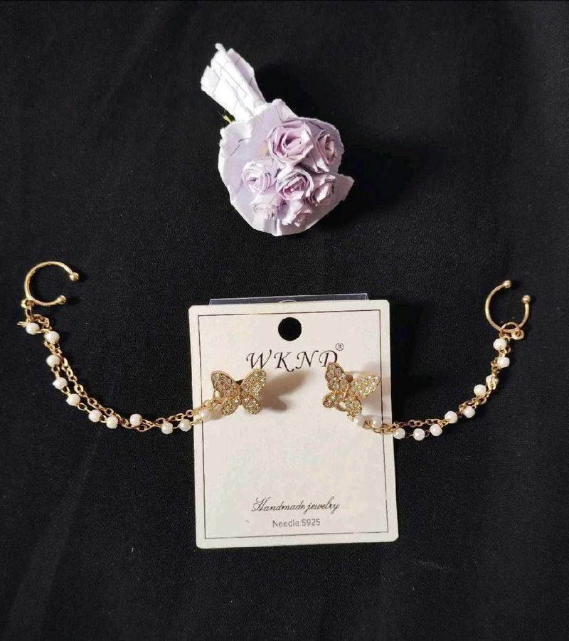 Sparkling Butterfly Chain Earrings