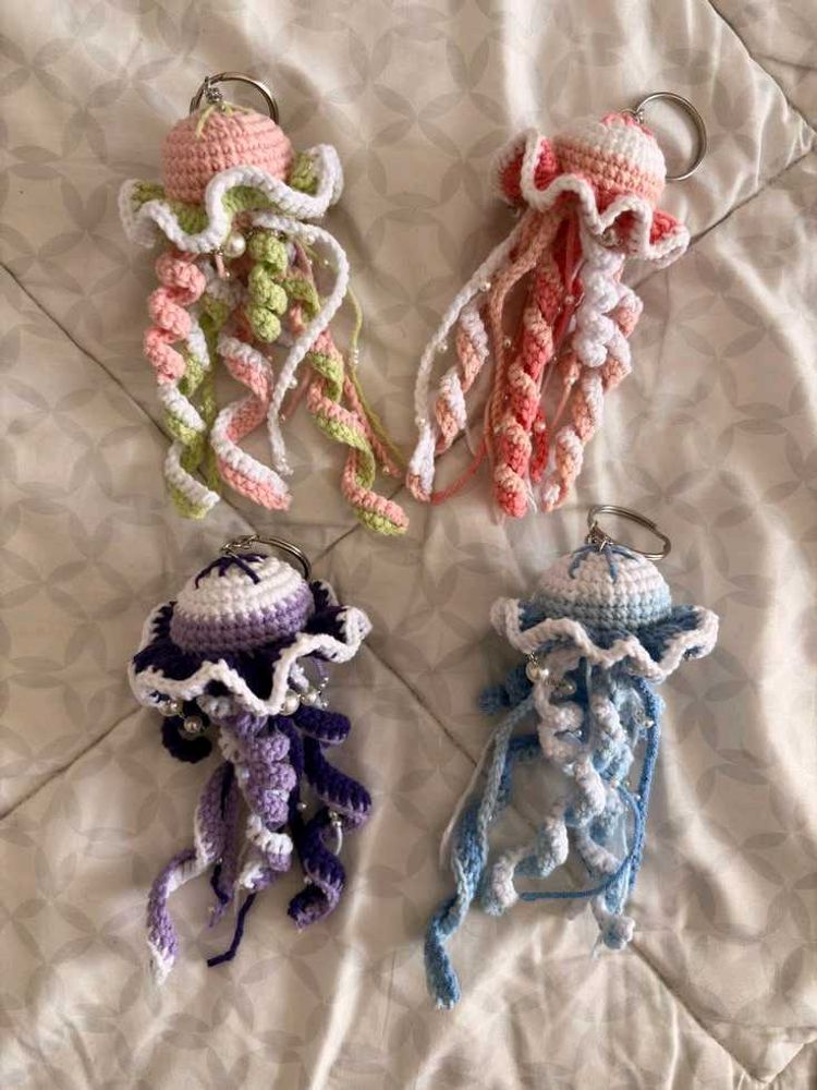 Handmade Crochet Jellyfish Keychain Set