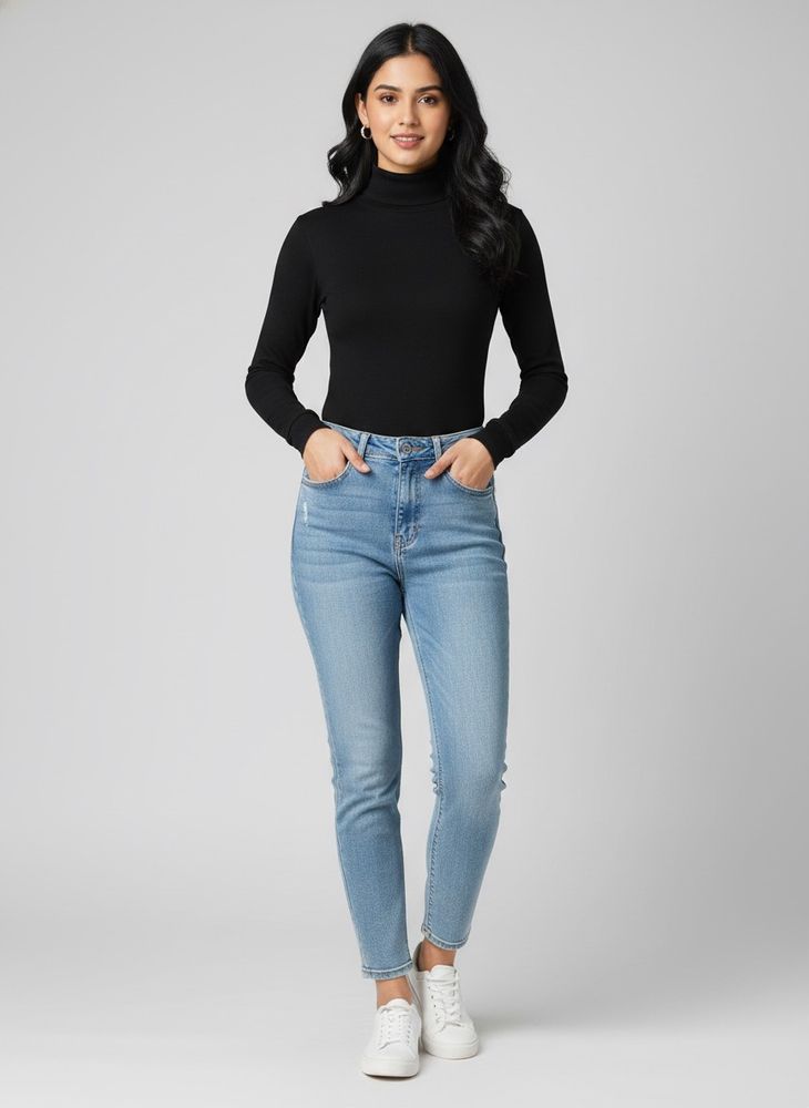 Black Turtleneck Long Sleeve Top