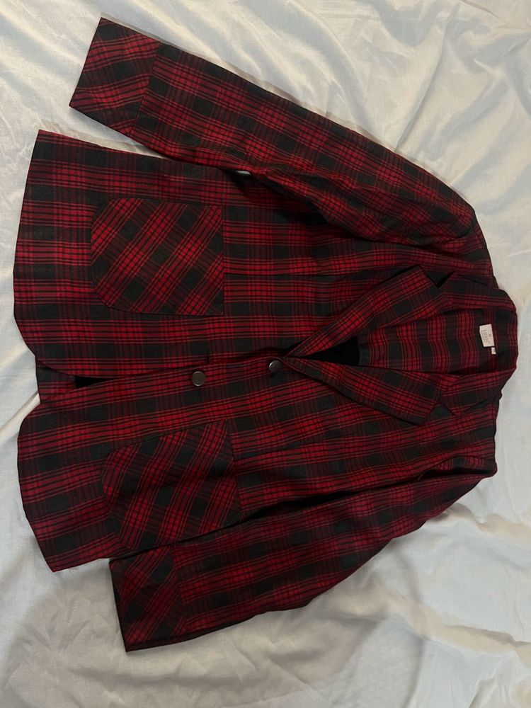 Red &amp; Black Plaid Blazer