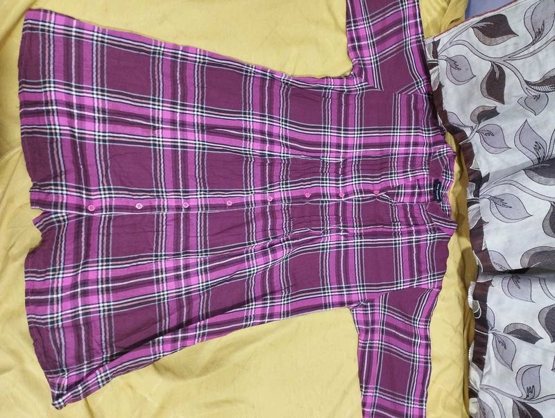 Purple Plaid Button-Up Shirt