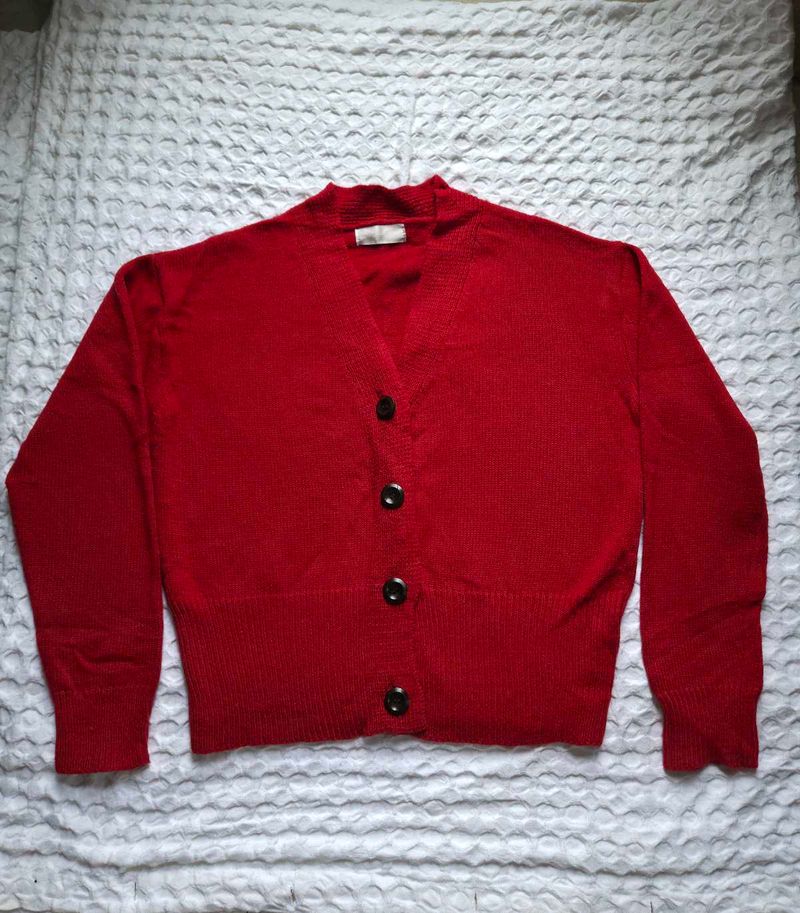 Classic Red Button-Up Cardigan