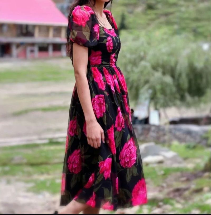 Floral Puff Sleeve Midi Dress