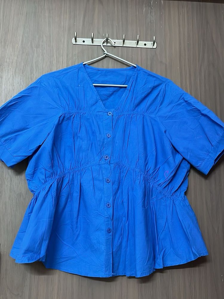 new Vibrant Blue Button-Up Peplum Top