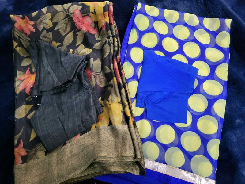 Beautiful Floral &amp; Polka Dot Saree with Blouse