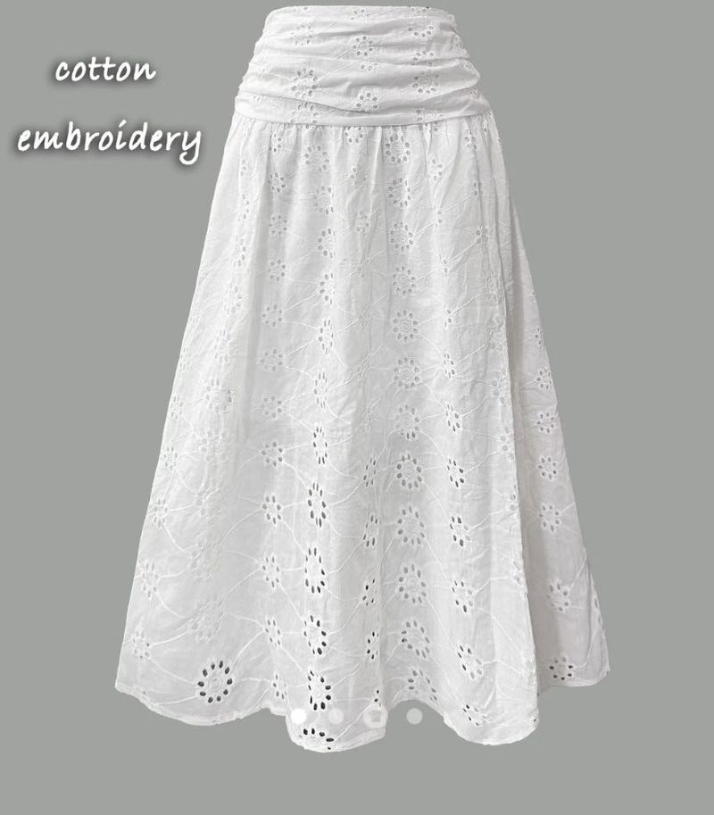 White Cotton Embroidered Maxi Skirt