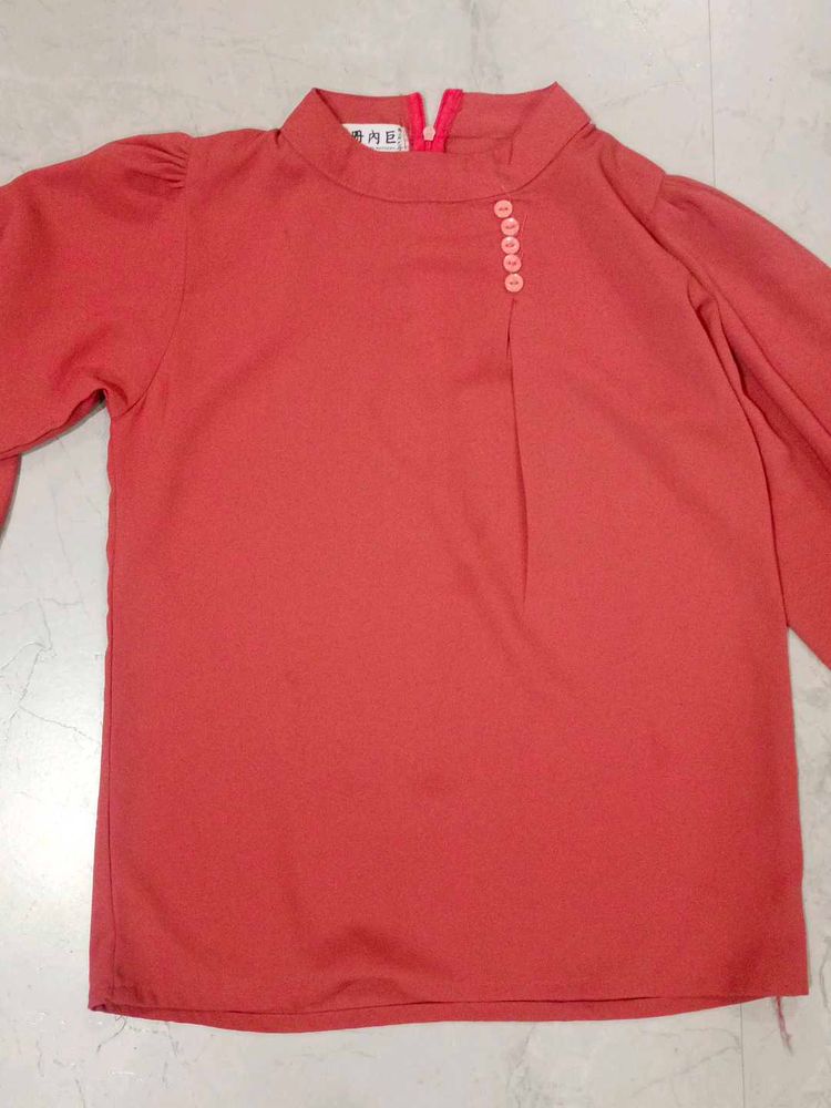 Chic Coral High Neck Blouse
