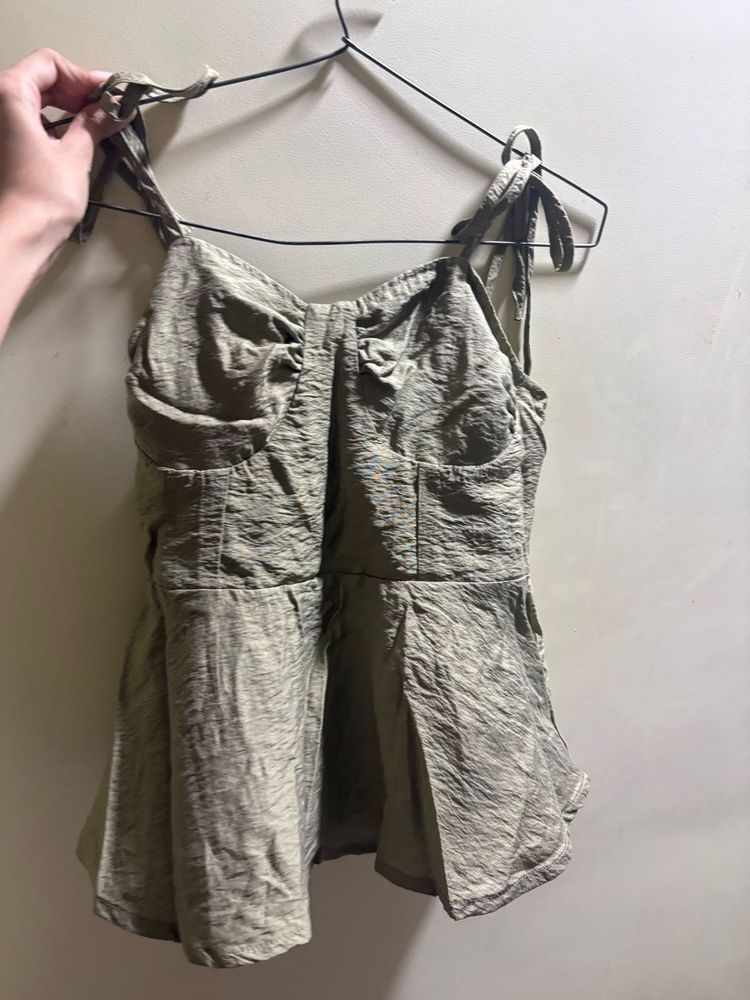 Sleek Olive Green Ruched Camisole Top