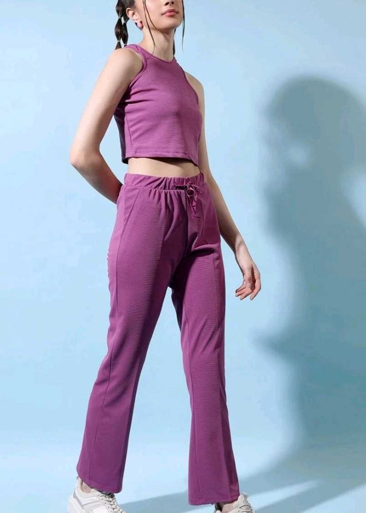 Purple Crop Top &amp; Flared Pants Set