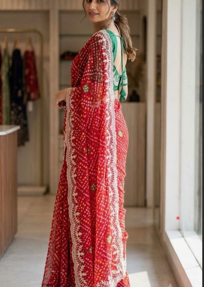 Beautiful Red Bandhani Saree