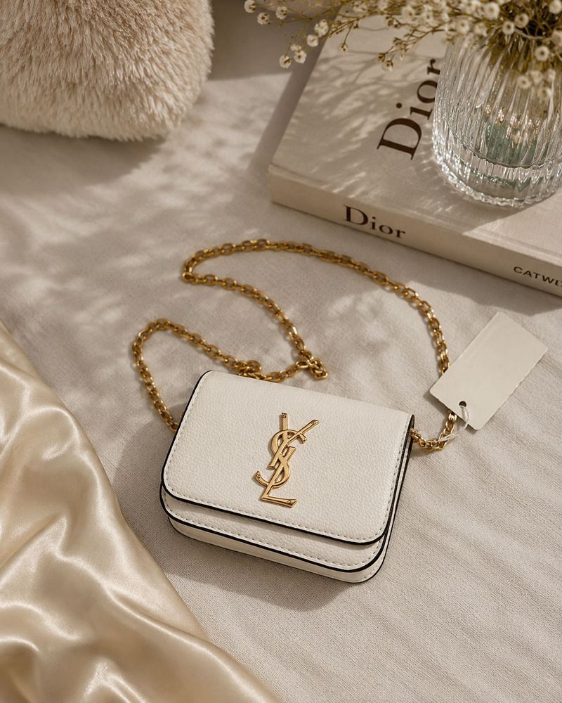 YSL White mini bag with Gold Chain