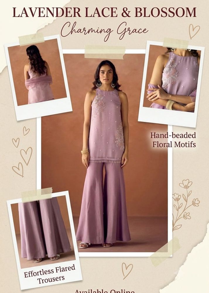 Lavender Lace &amp; Blossom Kurta Set