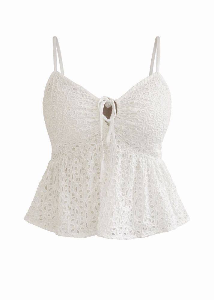 White Eyelet Peplum Camisole Top