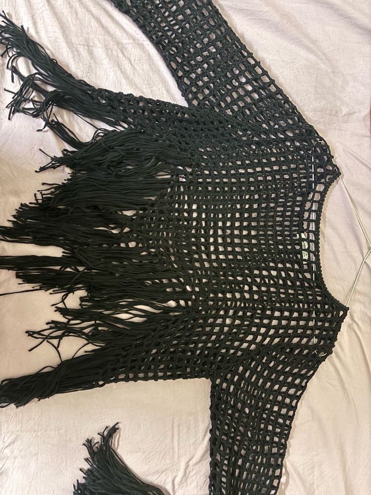 Mesh Fringe Cover-Up Top