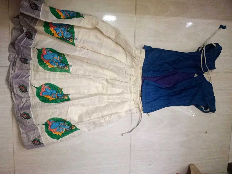 Kids Blue Pattu Pavada