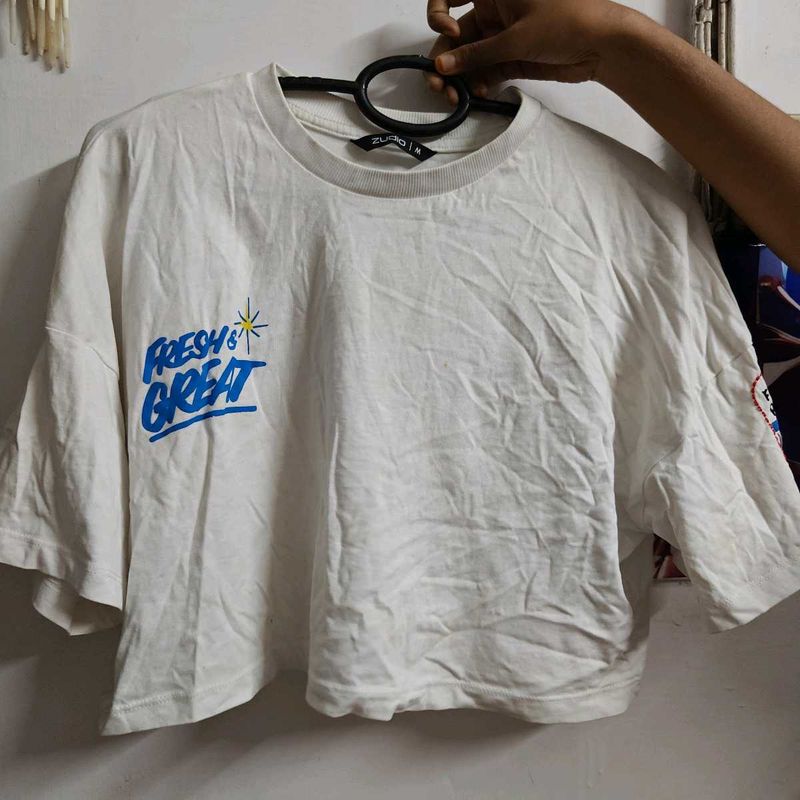 White Cropped T-Shirt "Fresh &amp; Great"