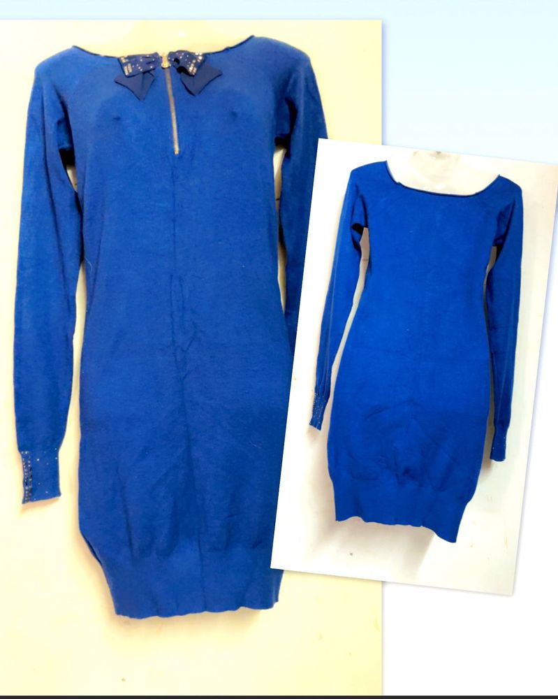 Blue Knit Thin Sweater Dress(stretchable)