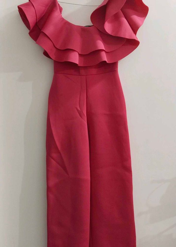 Chic Pink Ruffle Jumpsuit