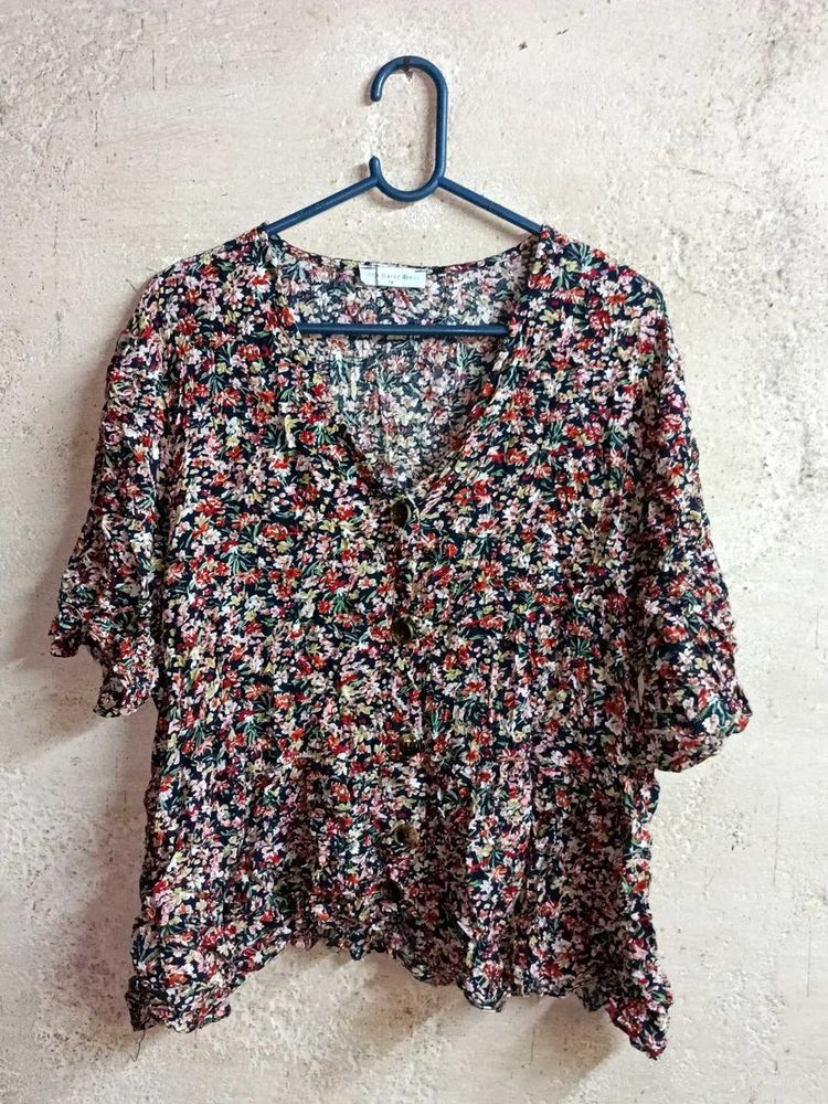 Floral Print Button-Up Blouse