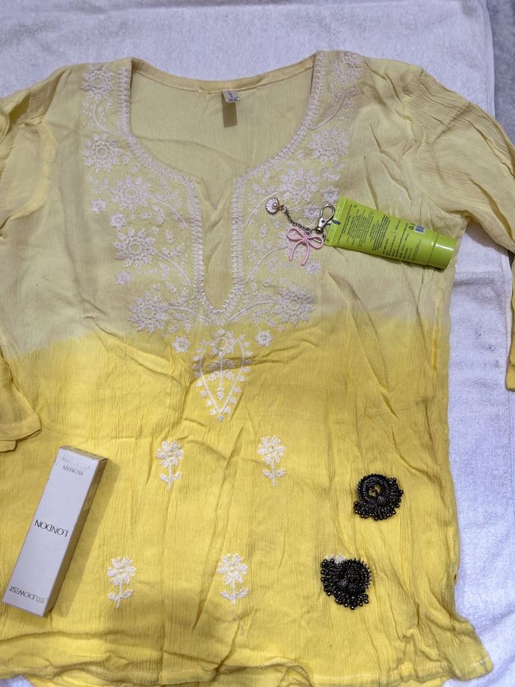 Embroidered Yellow Kurti
