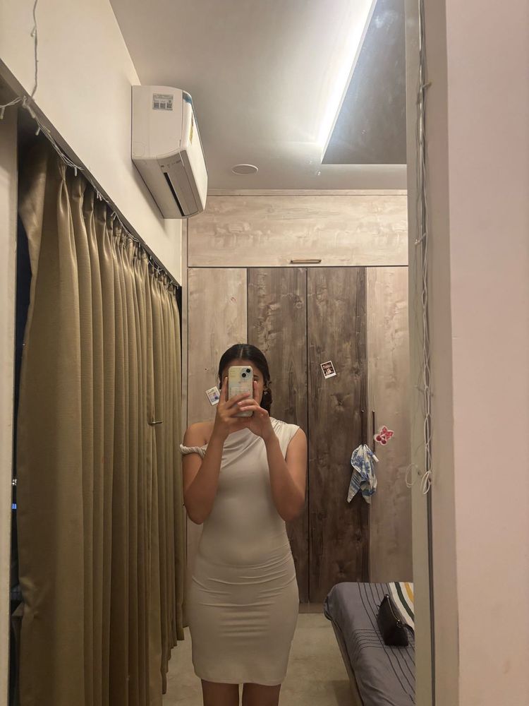 Grey One-Shoulder Ruched Mini Dress